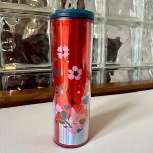 Starbucks Bright Red Metallic Plastic Love Confetti 16 oz Tumbler